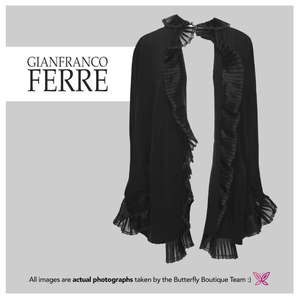 Gianfranco Ferre Black Silk Ruffle Blouse